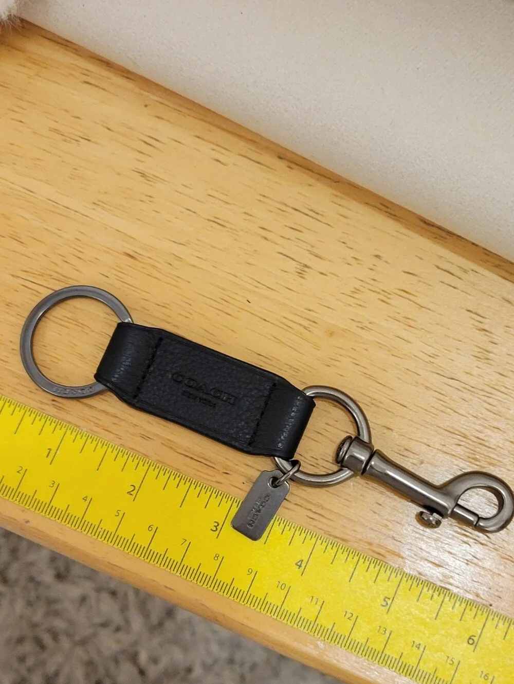 Coach Black Leather Key Fob with Metal Hardware
